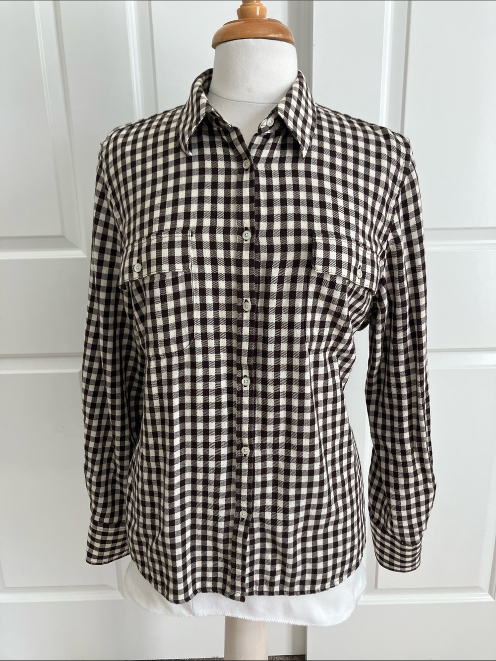 Lauren Ralph Lauren Dark Brown and Cream Gingham Shirt